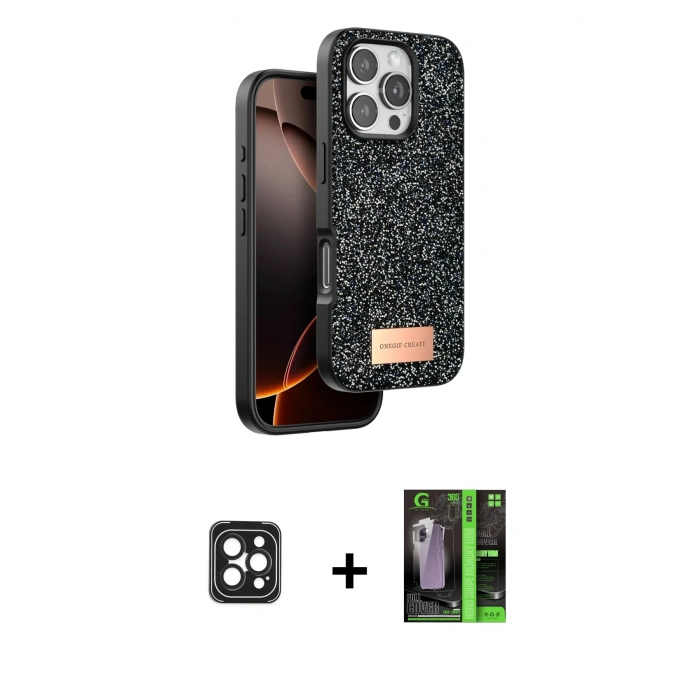 MARSİLYAN™- iPhone 16 Pro Max Kılıf Vadi Klasik Serisi - Şeffaf 360 Full Body Arka Koruyucu + PVD Metal Kamera Lens - SH