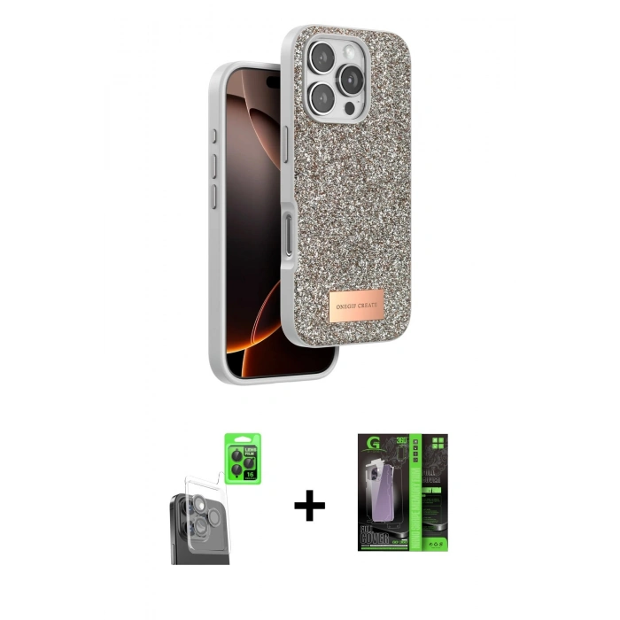 MARSİLYAN™- iPhone 16 Pro Max Kılıf Vadi Klasik Serisi - Şeffaf 360 Full Body Arka Koruyucu + Raze Metal Kamera Lens - SH