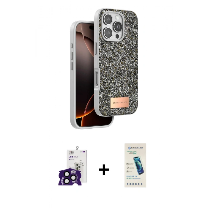 MARSİLYAN™- iPhone 16 Pro Max Kılıf Vadi Klasik Serisi - Şeffaf Pasifik Cam Ekran Koruyucu + Bilvis Titan Kamera Lens - SH