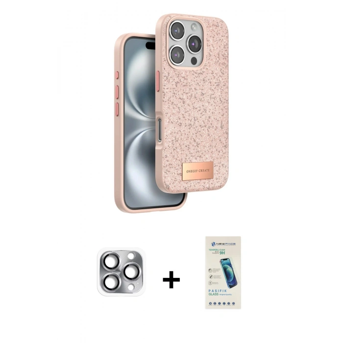MARSİLYAN™- iPhone 16 Pro Max Kılıf Vadi Klasik Serisi - Şeffaf Pasifik Cam Ekran Koruyucu + Gri Pers Alüminyum Kamera Lens