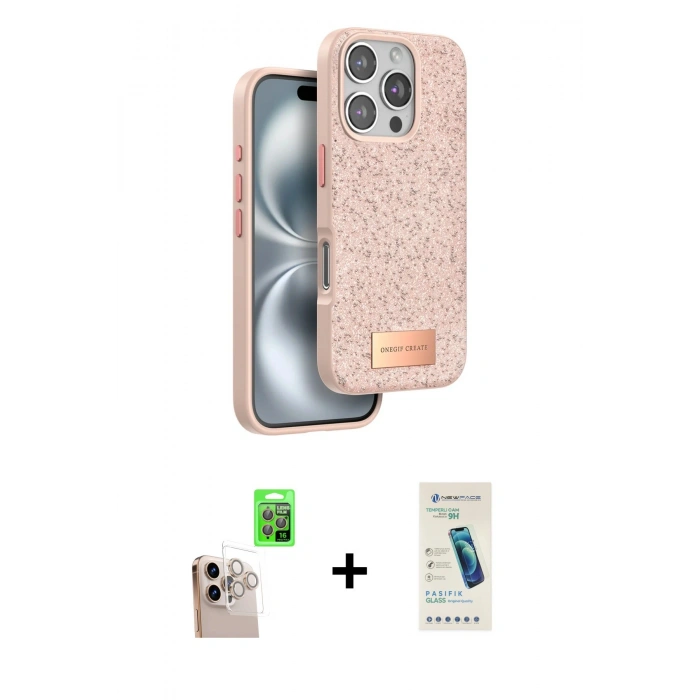 MARSİLYAN™- iPhone 16 Pro Max Kılıf Vadi Klasik Serisi - Şeffaf Pasifik Cam Ekran Koruyucu + Raze Metal Kamera Lens - NLGY