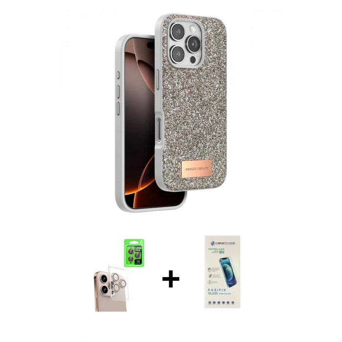 MARSİLYAN™- iPhone 16 Pro Max Kılıf Vadi Klasik Serisi - Şeffaf Pasifik Cam Ekran Koruyucu + Raze Metal Kamera Lens - NLGY