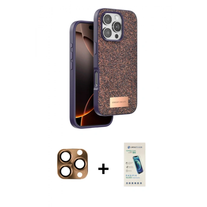 MARSİLYAN™- iPhone 16 Pro Max Kılıf Vadi Klasik Serisi - Şeffaf Pasifik Cam Ekran Koruyucu + Pers Alüminyum Kamera Lens - CLTM