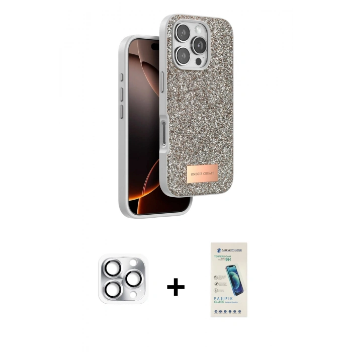 MARSİLYAN™- iPhone 16 Pro Max Kılıf Vadi Klasik Serisi - Şeffaf Pasifik Cam Ekran Koruyucu + Pers Alüminyum Kamera Lens - GS