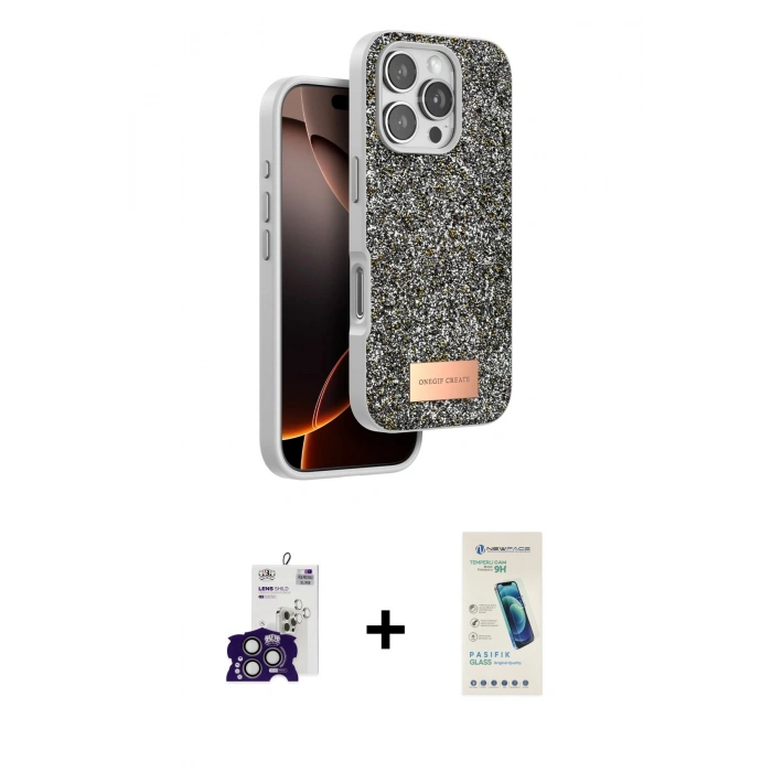 MARSİLYAN™- iPhone 16 Pro Max Kılıf Vadi Klasik Serisi - Şeffaf Pasifik Cam Ekran Koruyucu + Bilvis Titan Kamera Lens - TMGI