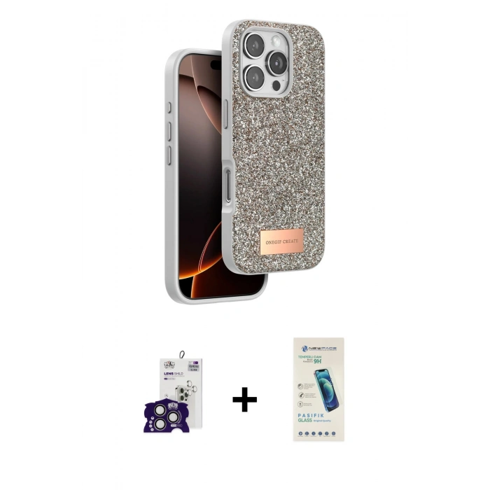 MARSİLYAN™- iPhone 16 Pro Max Kılıf Vadi Klasik Serisi - Şeffaf Pasifik Cam Ekran Koruyucu + Bilvis Titan Kamera Lens - TMGI