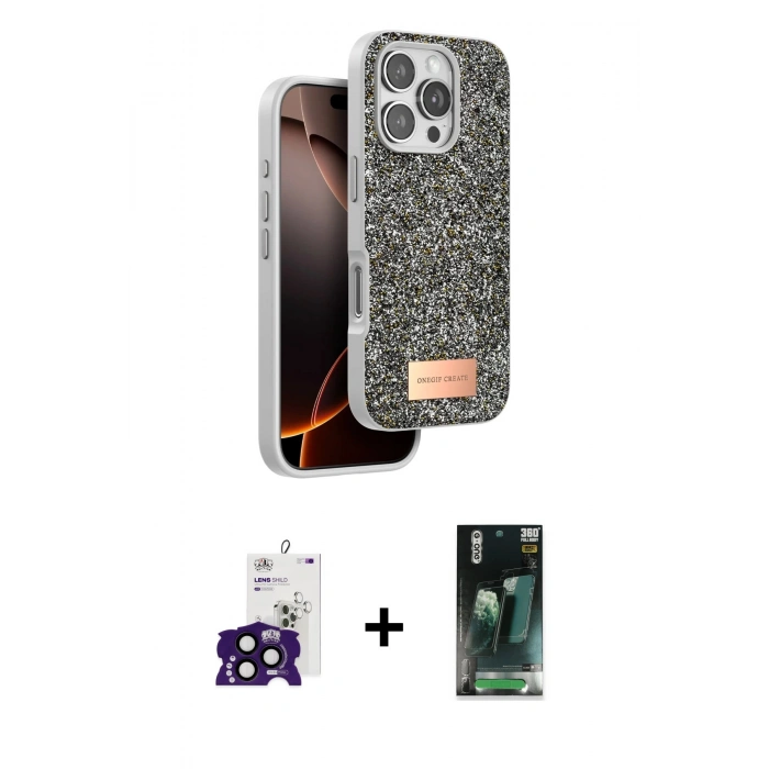 MARSİLYAN™- iPhone 16 Pro Max Kılıf Vadi Klasik Serisi - Siyah 360 Mat Full Body Arka Koruyucu + Bilvis Titan Kamera Lens - SH