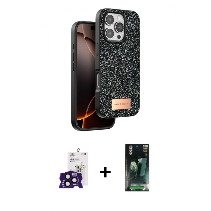 MARSİLYAN™- iPhone 16 Pro Max Kılıf Vadi Klasik Serisi - Siyah 360 Mat Full Body Arka Koruyucu + Bilvis Titan Kamera Lens - SH
