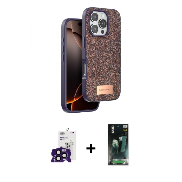 MARSİLYAN™- iPhone 16 Pro Max Kılıf Vadi Klasik Serisi - Siyah 360 Mat Full Body Arka Koruyucu + Bilvis Titan Kamera Lens - SH