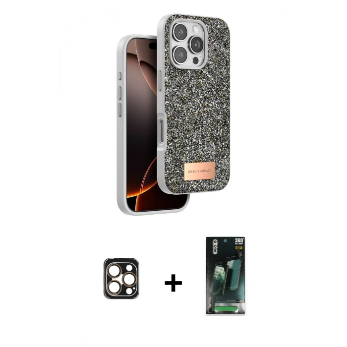 MARSİLYAN™- iPhone 16 Pro Max Kılıf Vadi Klasik Serisi - Siyah 360 Mat Full Body Arka Koruyucu + PVD Metal Kamera Lens - GD