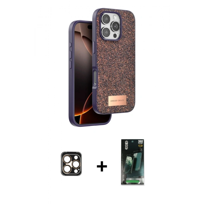 MARSİLYAN™- iPhone 16 Pro Max Kılıf Vadi Klasik Serisi - Siyah 360 Mat Full Body Arka Koruyucu + PVD Metal Kamera Lens - GD
