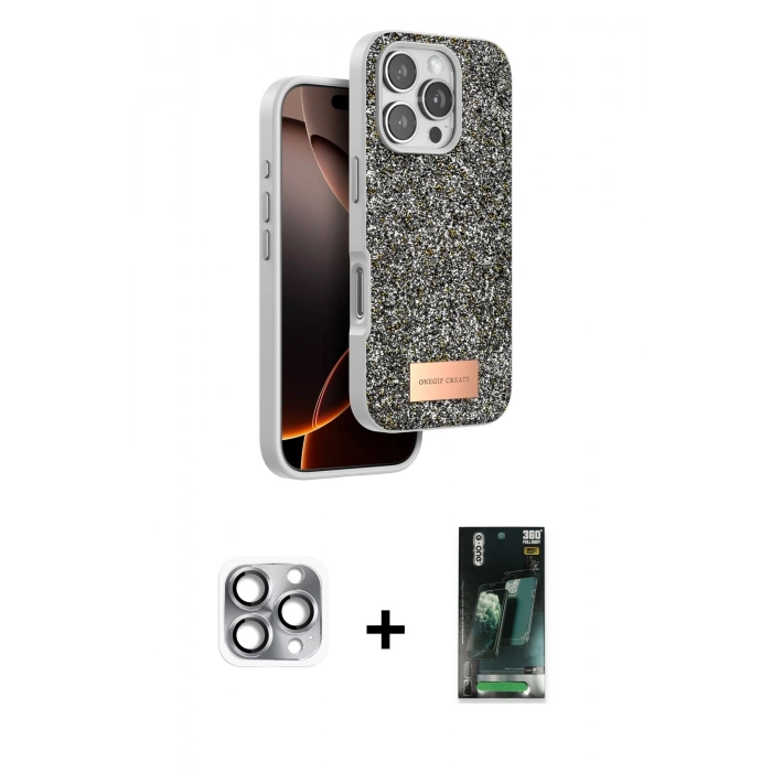 MARSİLYAN™- iPhone 16 Pro Max Kılıf Vadi Klasik Serisi - Siyah 360 Mat Full Body Arka Koruyucu + Pers Alüminyum Kamera Lens - GI