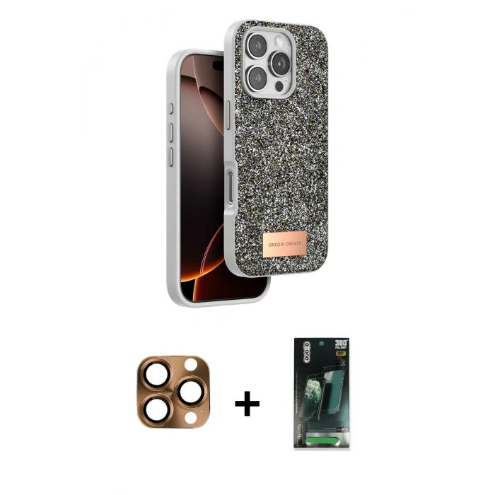 MARSİLYAN™- iPhone 16 Pro Max Kılıf Vadi Klasik Serisi - Siyah 360 Mat Full Body Arka Koruyucu + Pers Alüminyum Kamera Lens - CLTM