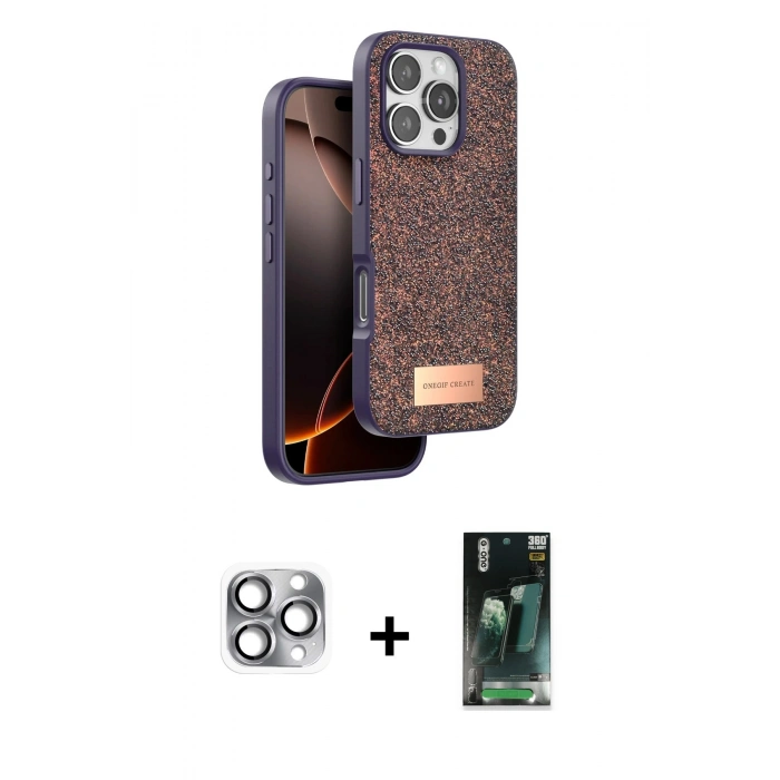 MARSİLYAN™- iPhone 16 Pro Max Kılıf Vadi Klasik Serisi - Siyah 360 Mat Full Body Arka Koruyucu + Pers Alüminyum Kamera Lens - GI