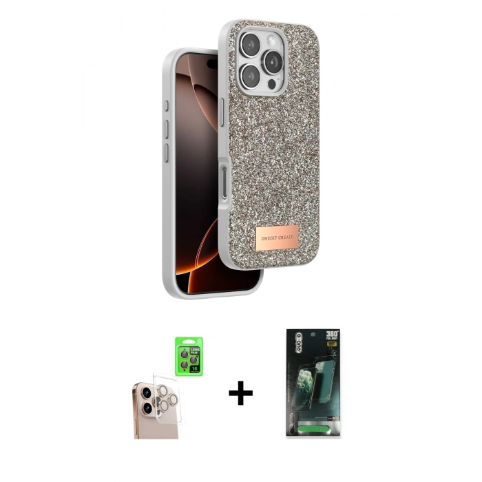 MARSİLYAN™- iPhone 16 Pro Max Kılıf Vadi Klasik Serisi - Siyah 360 Mat Full Body Arka Koruyucu + Raze Metal Kamera Lens - NLGY