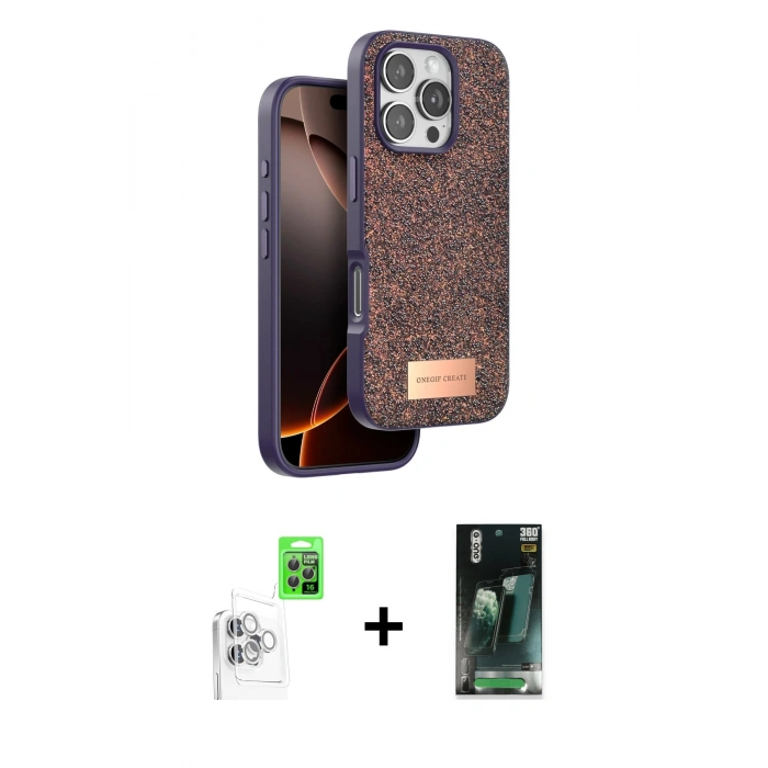 MARSİLYAN™- iPhone 16 Pro Max Kılıf Vadi Klasik Serisi - Siyah 360 Mat Full Body Arka Koruyucu + Raze Metal Kamera Lens - BZ