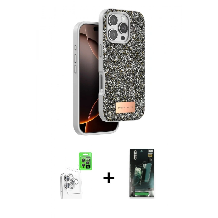 MARSİLYAN™- iPhone 16 Pro Max Kılıf Vadi Klasik Serisi - Siyah 360 Mat Full Body Arka Koruyucu + Raze Metal Kamera Lens - BZ
