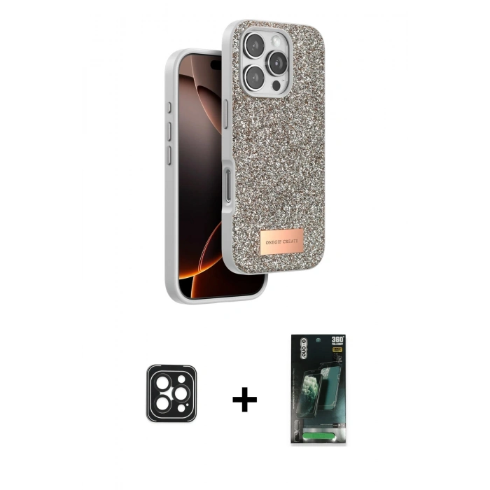 MARSİLYAN™- iPhone 16 Pro Max Kılıf Vadi Klasik Serisi - Siyah 360 Mat Full Body Arka Koruyucu + PVD Metal Kamera Lens - SH