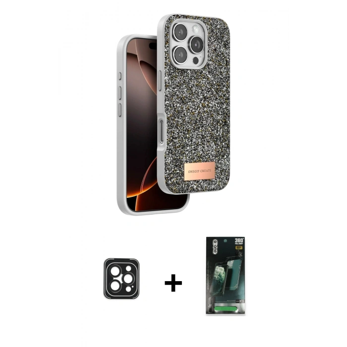 MARSİLYAN™- iPhone 16 Pro Max Kılıf Vadi Klasik Serisi - Siyah 360 Mat Full Body Arka Koruyucu + PVD Metal Kamera Lens - SH