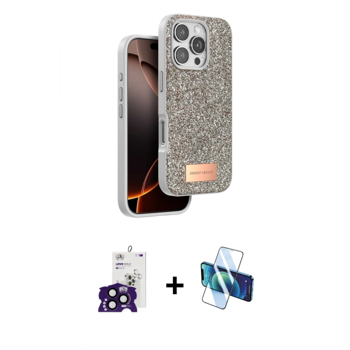 MARSİLYAN™- iPhone 16 Pro Max Kılıf Vadi Klasik Serisi - Siyah 3D Antistatik Cam Ekran Koruyucu + Bilvis Titan Kamera Lens - SH