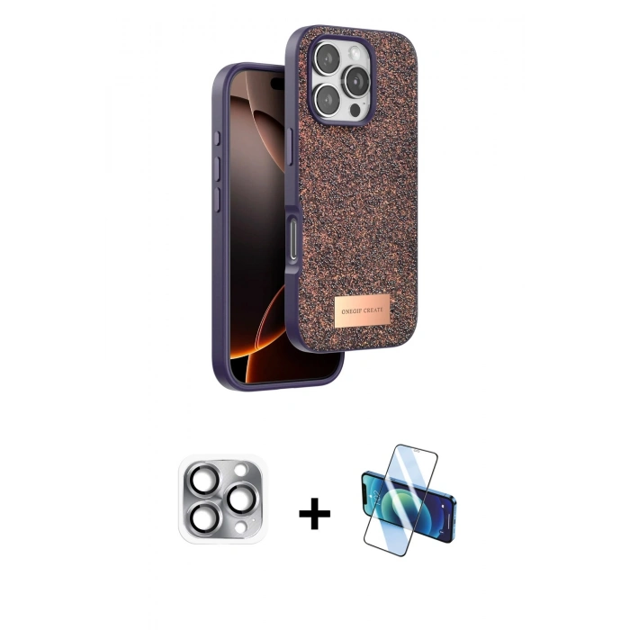 MARSİLYAN™- iPhone 16 Pro Max Kılıf Vadi Klasik Serisi - Siyah 3D Antistatik Cam Ekran Koruyucu + Pers Alüminyum Kamera Lens - GI