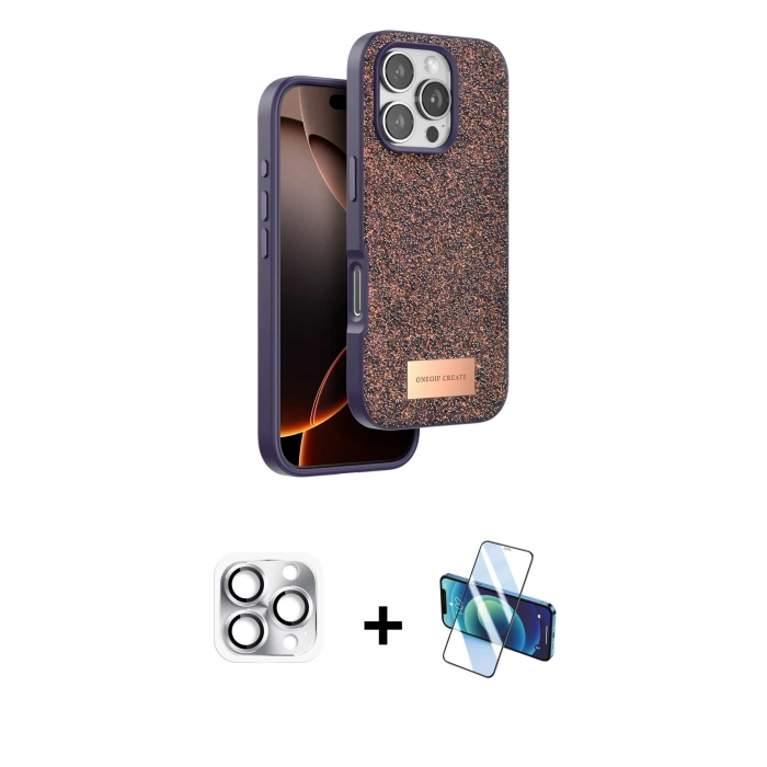 MARSİLYAN™- iPhone 16 Pro Max Kılıf Vadi Klasik Serisi - Siyah 3D Antistatik Cam Ekran Koruyucu + Pers Alüminyum Kamera Lens - GS