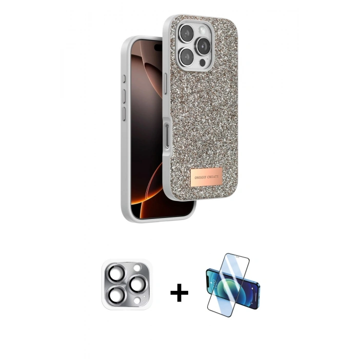 MARSİLYAN™- iPhone 16 Pro Max Kılıf Vadi Klasik Serisi - Siyah 3D Antistatik Cam Ekran Koruyucu + Pers Alüminyum Kamera Lens - GI