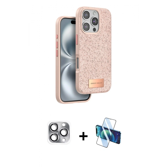 MARSİLYAN™- iPhone 16 Pro Max Kılıf Vadi Klasik Serisi - Siyah 3D Antistatik Cam Ekran Koruyucu + Pers Alüminyum Kamera Lens - GI