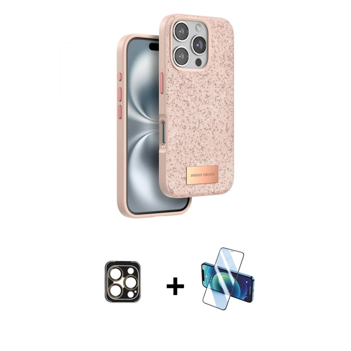 MARSİLYAN™- iPhone 16 Pro Max Kılıf Vadi Klasik Serisi - Siyah 3D Antistatik Cam Ekran Koruyucu + PVD Metal Kamera Lens - GD