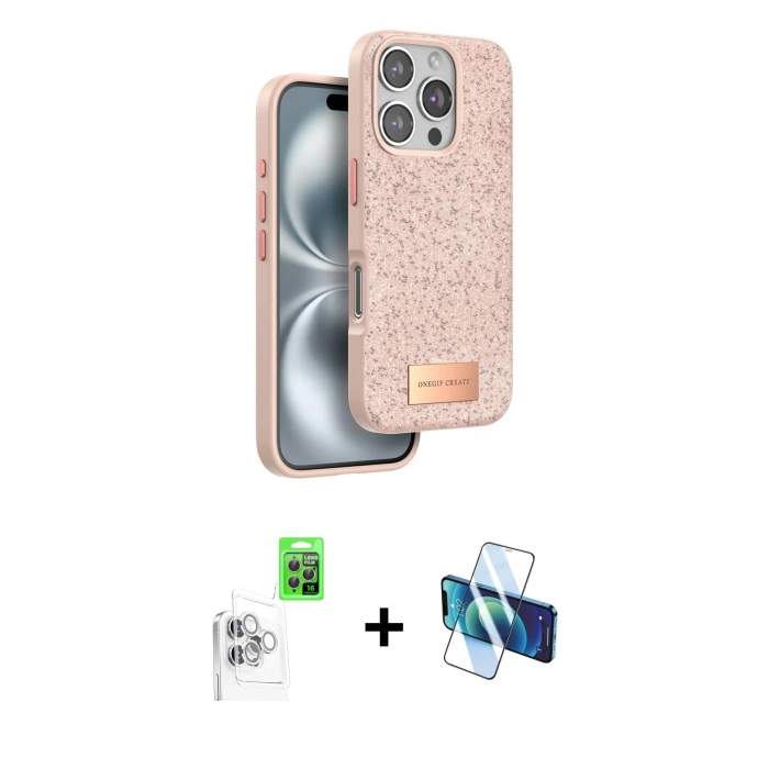 MARSİLYAN™- iPhone 16 Pro Max Kılıf Vadi Klasik Serisi - Siyah 3D Antistatik Cam Ekran Koruyucu + Raze Metal Kamera Lens - BZ