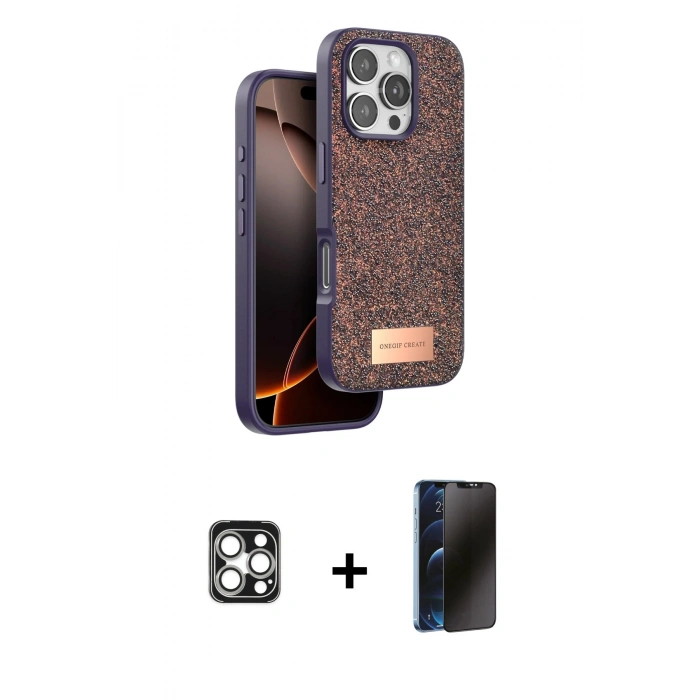 MARSİLYAN™- iPhone 16 Pro Max Kılıf Vadi Klasik Serisi - Siyah 3D Antistatik Hayalet Cam Ekran Koruyucu + PVD Metal Kamera Lens - GS