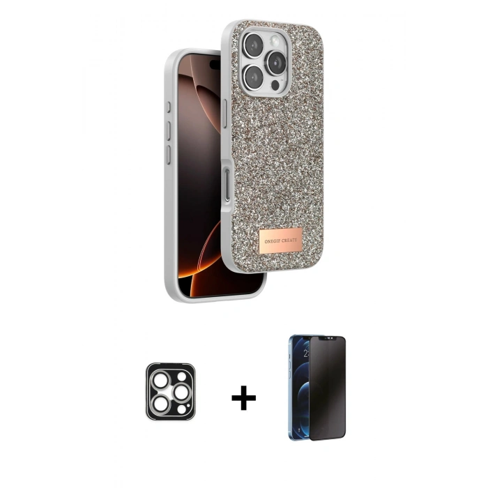 MARSİLYAN™- iPhone 16 Pro Max Kılıf Vadi Klasik Serisi - Siyah 3D Antistatik Hayalet Cam Ekran Koruyucu + PVD Metal Kamera Lens - GS