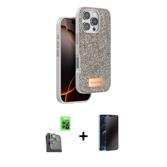 MARSİLYAN™- iPhone 16 Pro Max Kılıf Vadi Klasik Serisi - Siyah 3D Antistatik Hayalet Cam Ekran Koruyucu + Raze Metal Kamera Lens - SH