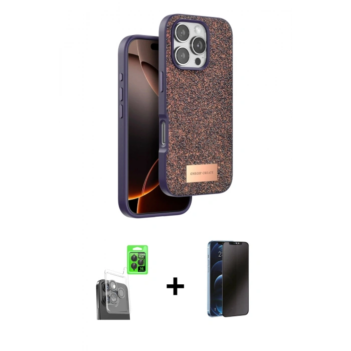 MARSİLYAN™- iPhone 16 Pro Max Kılıf Vadi Klasik Serisi - Siyah 3D Antistatik Hayalet Cam Ekran Koruyucu + Raze Metal Kamera Lens - SH