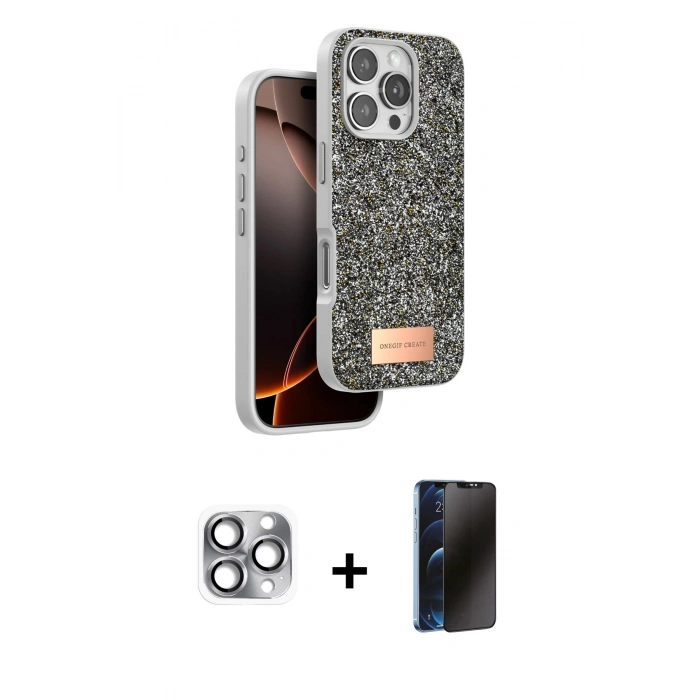 MARSİLYAN™- iPhone 16 Pro Max Kılıf Vadi Klasik Serisi - Siyah 3D Antistatik Hayalet Cam Ekran Koruyucu + Pers Alüminyum Kamera Lens - GI
