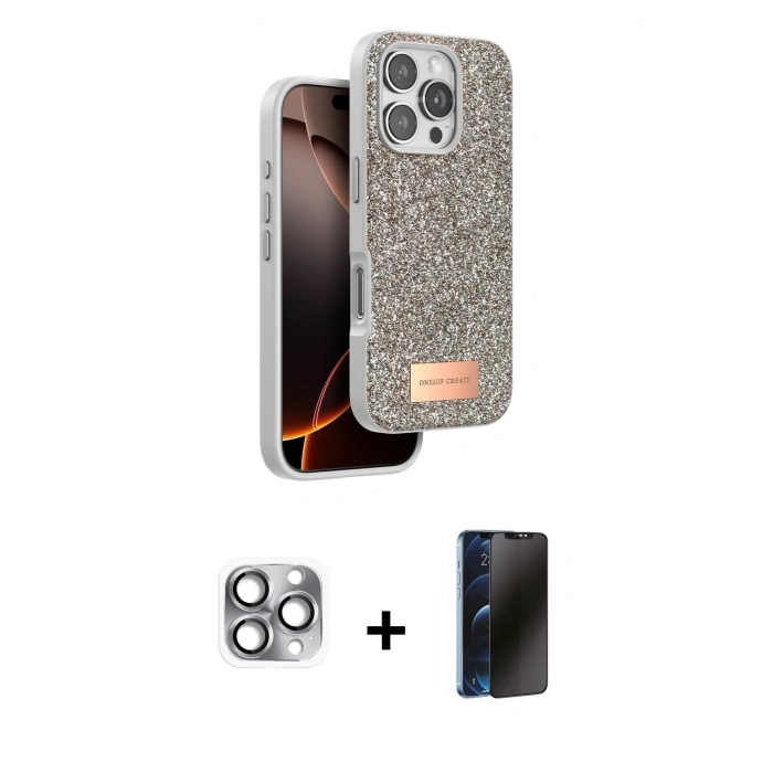 MARSİLYAN™- iPhone 16 Pro Max Kılıf Vadi Klasik Serisi - Siyah 3D Antistatik Hayalet Cam Ekran Koruyucu + Pers Alüminyum Kamera Lens - GI