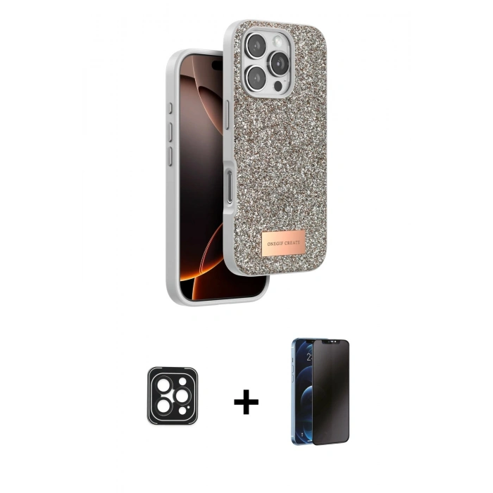 MARSİLYAN™- iPhone 16 Pro Max Kılıf Vadi Klasik Serisi - Siyah 3D Antistatik Hayalet Cam Ekran Koruyucu + PVD Metal Kamera Lens - SH