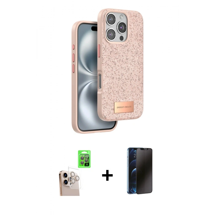 MARSİLYAN™- iPhone 16 Pro Max Kılıf Vadi Klasik Serisi - Siyah 3D Antistatik Hayalet Cam Ekran Koruyucu + Raze Metal Kamera Lens - NLGY