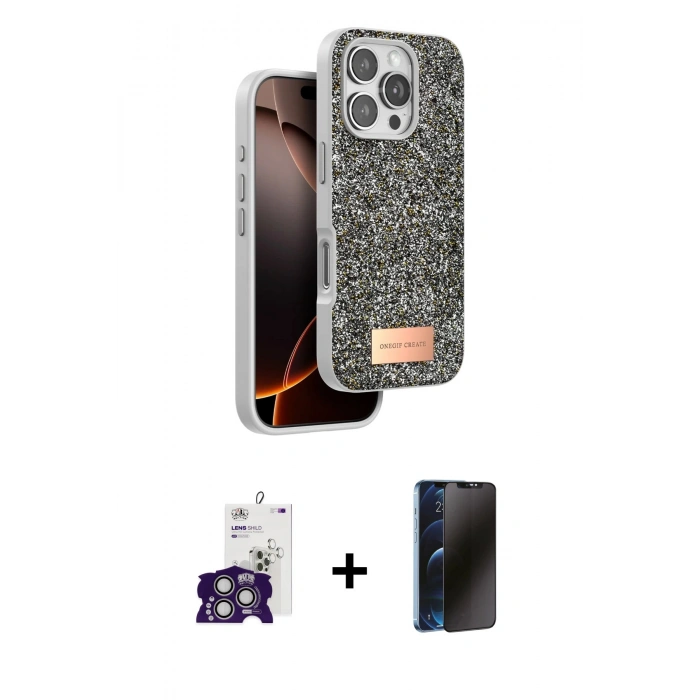 MARSİLYAN™- iPhone 16 Pro Max Kılıf Vadi Klasik Serisi - Siyah 3D Antistatik Hayalet Cam Ekran Koruyucu + Bilvis Titan Kamera Lens - GS