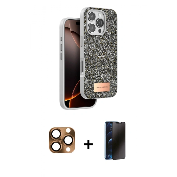 MARSİLYAN™- iPhone 16 Pro Max Kılıf Vadi Klasik Serisi - Siyah 3D Antistatik Hayalet Cam Ekran Koruyucu + Pers Alüminyum Kamera Lens - CLTM
