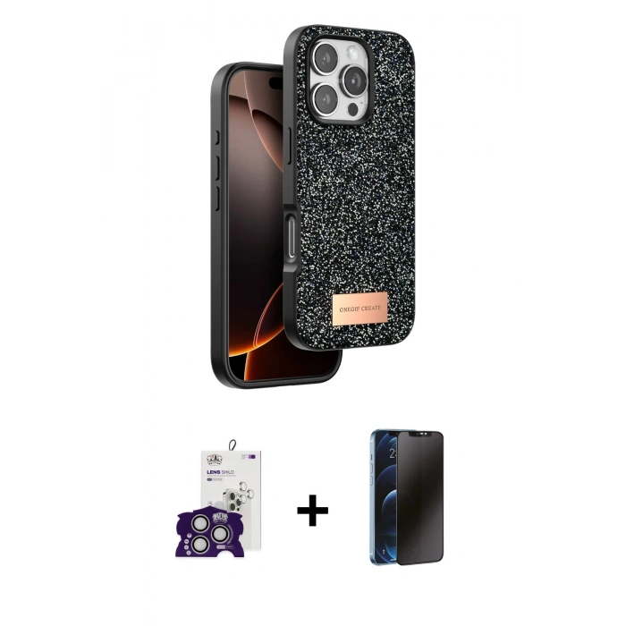MARSİLYAN™- iPhone 16 Pro Max Kılıf Vadi Klasik Serisi - Siyah 3D Antistatik Hayalet Cam Ekran Koruyucu + Bilvis Titan Kamera Lens - GS