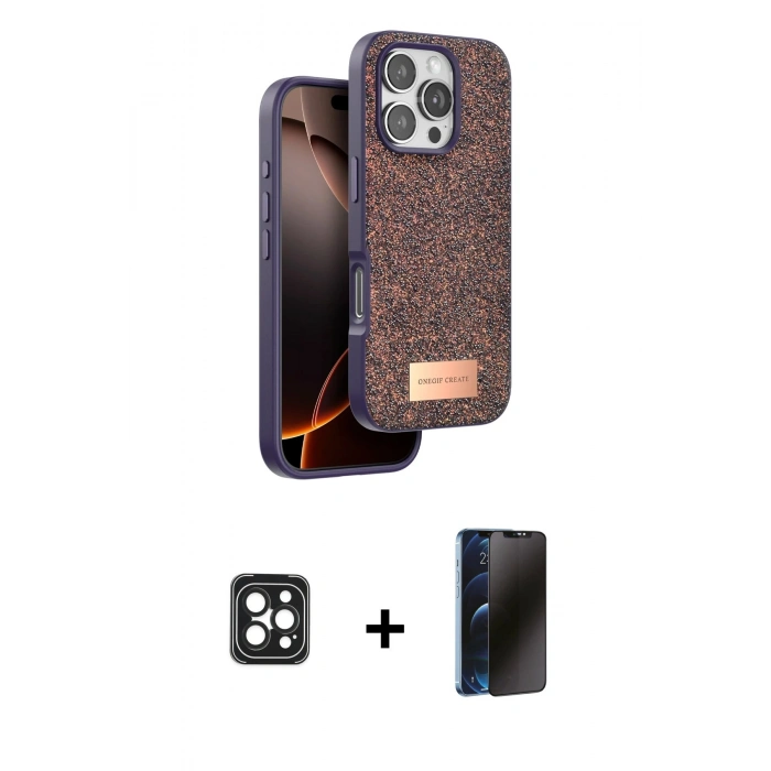 MARSİLYAN™- iPhone 16 Pro Max Kılıf Vadi Klasik Serisi - Siyah 3D Antistatik Hayalet Cam Ekran Koruyucu + PVD Metal Kamera Lens - SH