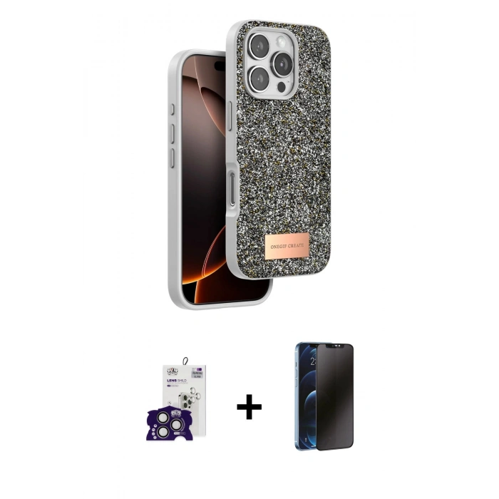 MARSİLYAN™- iPhone 16 Pro Max Kılıf Vadi Klasik Serisi - Siyah 3D Antistatik Hayalet Cam Ekran Koruyucu + Bilvis Titan Kamera Lens - TMGI