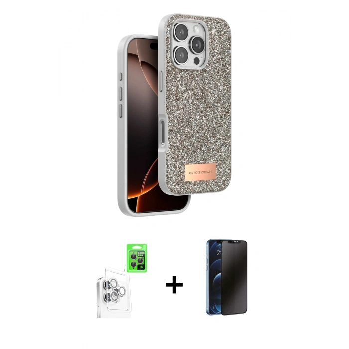 MARSİLYAN™- iPhone 16 Pro Max Kılıf Vadi Klasik Serisi - Siyah 3D Antistatik Hayalet Cam Ekran Koruyucu + Raze Metal Kamera Lens - BZ