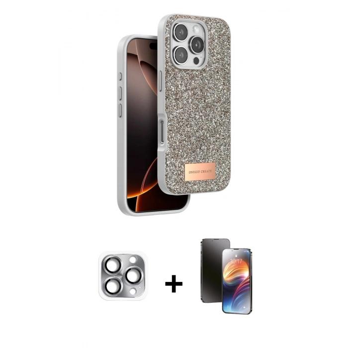 MARSİLYAN™- iPhone 16 Pro Max Kılıf Vadi Klasik Serisi - Siyah 3D Antistatik Mat Seramik Nano Ekran Koruyucu + Pers Alüminyum Kamera Lens - GI