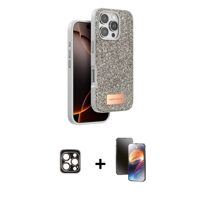 MARSİLYAN™- iPhone 16 Pro Max Kılıf Vadi Klasik Serisi - Siyah 3D Antistatik Mat Seramik Nano Ekran Koruyucu + PVD Metal Kamera Lens - GD