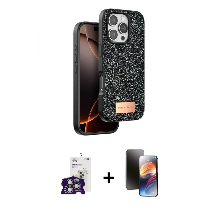 MARSİLYAN™- iPhone 16 Pro Max Kılıf Vadi Klasik Serisi - Siyah 3D Antistatik Mat Seramik Nano Ekran Koruyucu + Bilvis Titan Kamera Lens - GS