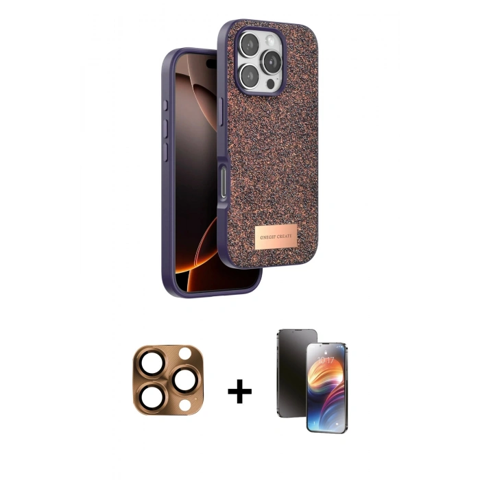 MARSİLYAN™- iPhone 16 Pro Max Kılıf Vadi Klasik Serisi - Siyah 3D Antistatik Mat Seramik Nano Ekran Koruyucu + Pers Alüminyum Kamera Lens - CLTM