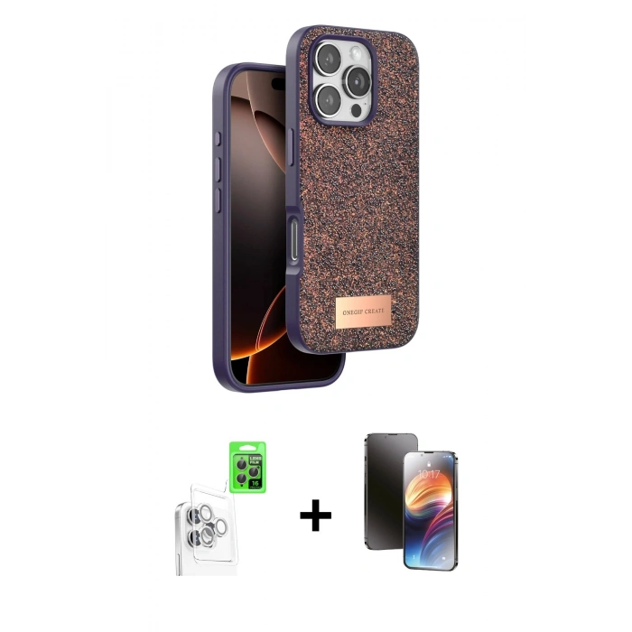 MARSİLYAN™- iPhone 16 Pro Max Kılıf Vadi Klasik Serisi - Siyah 3D Antistatik Mat Seramik Nano Ekran Koruyucu + Raze Metal Kamera Lens - BZ