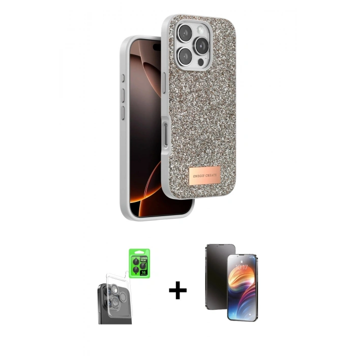 MARSİLYAN™- iPhone 16 Pro Max Kılıf Vadi Klasik Serisi - Siyah 3D Antistatik Mat Seramik Nano Ekran Koruyucu + Raze Metal Kamera Lens - SH